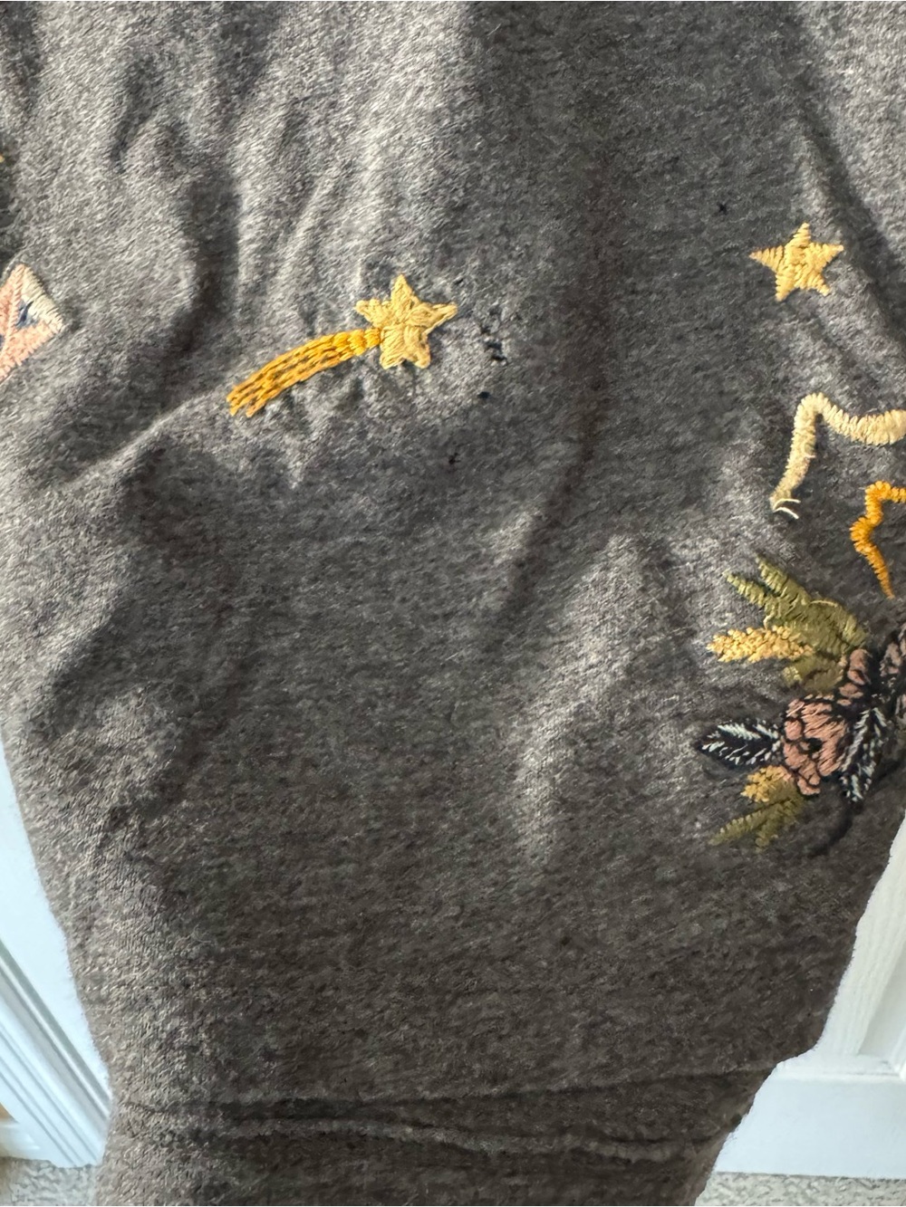 Johnny Was Charcoal Embroidered Long-Sleeve Tee with Multicolor Motifs - Picture 4 of 5